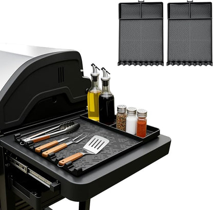 2 Pack Silicone Grill Mat for Blackstone,Silicone Griddle Tools Mat with Drip Pad,Heat Resistant Spatula Mat for Outdoor Kitchen Grill,Side Mat for Blackstone Griddle Accessories(Black,2PCS)