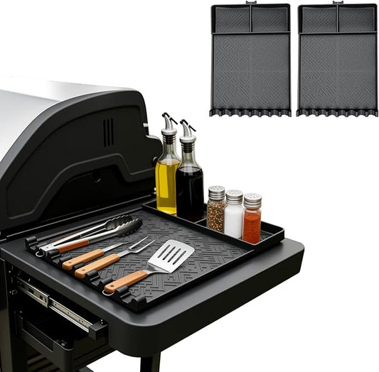 2 Pack Silicone Grill Mat for Blackstone,Silicone Griddle Tools Mat with Drip Pad,Heat Resistant Spatula Mat for Outdoor Kitchen Grill,Side Mat for Blackstone Griddle Accessories(Black,2PCS)