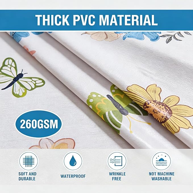 Vintage Wildflowers Vinyl Tablecloth - 55×78 Heavy Duty PVC Table Cover, 100% Waterproof & Heat Resistant for Outdoor Picnic Patio Party Kitchen Decor, Easy Wipe Clean