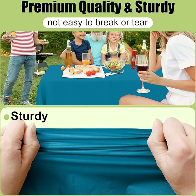 Smiry Disposable Table Cloth 3 Pack, 54 x 108 Inch Waterproof Plastic Tablecloth, Decorative Rectangle Table Covers for Party, Birthday, Picnic, Aqua