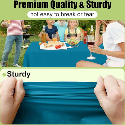 Smiry Disposable Table Cloth 3 Pack, 54 x 108 Inch Waterproof Plastic Tablecloth, Decorative Rectangle Table Covers for Party, Birthday, Picnic, Aqua
