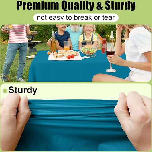 Smiry Disposable Table Cloth - 6 Pack, 54 x 78 Inch Waterproof Rectangle Tablecloths for Parties, Decorative Plastic Table Cover, Leakproof & Sturdy, Aqua