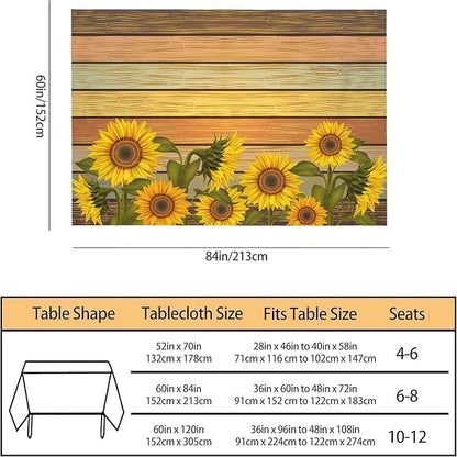 TKS MITLAN Tablecloth Sunflower Table Cloth Rectangle Table 60 x 84 Inch Retro Sunflowers on Wooden Board Kitchen Decorations for Home Dinner Party