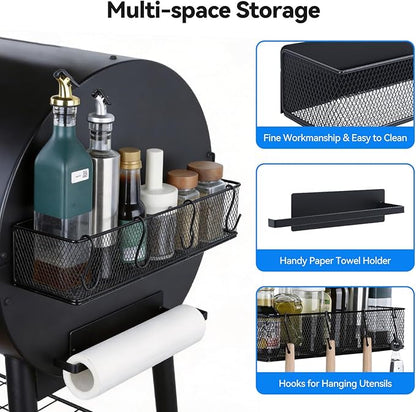 2 Pack Magnetic Storage Bins with Paper Towel Holder for Traeger Holder Accessories Outdoor Grill for Traeger Compatible with Ironwood 650/885, PRO 575/780/34/22, Pit boss, Z-Grills