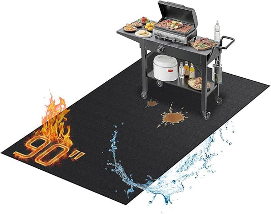 90 x 48 Inch Extra Large Under Grill Mats for Outdoor Grill, Double-Sided Fireproof BBQ Grill Mat, Waterproof Oilproof Heavy-Duty Protector for Charcoal Gas Grills, Fire Pits, Deck, Patio and Lawn