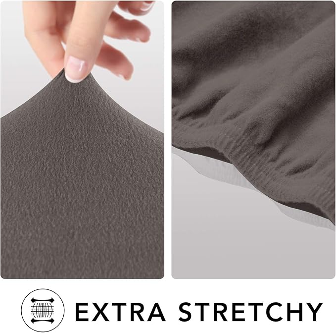 PureFit Super Stretch Chair Covers Fleece Couch Covers for Sofa Taupe | 1-Piece Spandex Couch Cover Soft Couch Protector, Sofa Cover Washable with Non Skid Foam and Elastic Bottom for Kids, Dogs