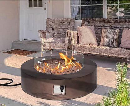 HOMPUS 42" Propane Patio Fire Pit Table with Wind Guard,CSA Certified,Lava Rocks and Rain Cover for Outdoor Party,50000 BTU Round Bronze Concrete Fire Table