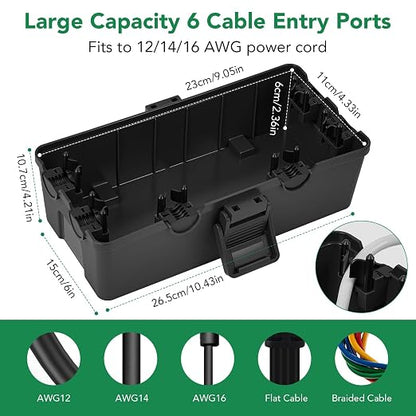 Medium and Small Outdoor Electrical Box, IP54 Waterproof, Extension Cord Cover Protect Power Strip, String Lights, Timer, Plug, Black