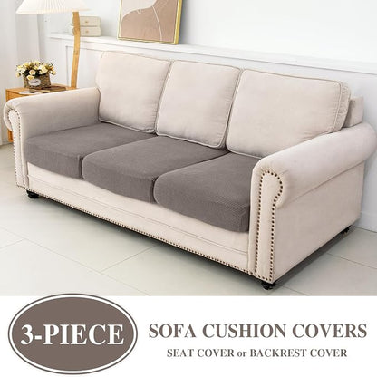 LA MEACK Couch Cushion Covers Seat Cushion Cover Stretch Couch Cover Separate Sectional Sofa Slipcovers Furniture Protector(3 Pieces for Seat or Sofa Backrest, Taupe)