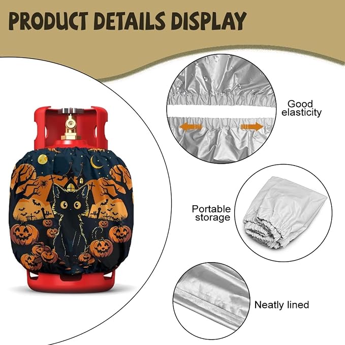 Black Cat Propane Tank Cover 20lb Waterproof Gas Tank Cylinder Cover for Outdoor Easy to Install RV Gas Cylinder Protector for All Season Gift for Halloween