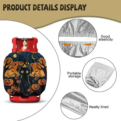 Black Cat Propane Tank Cover 20lb Waterproof Gas Tank Cylinder Cover for Outdoor Easy to Install RV Gas Cylinder Protector for All Season Gift for Halloween