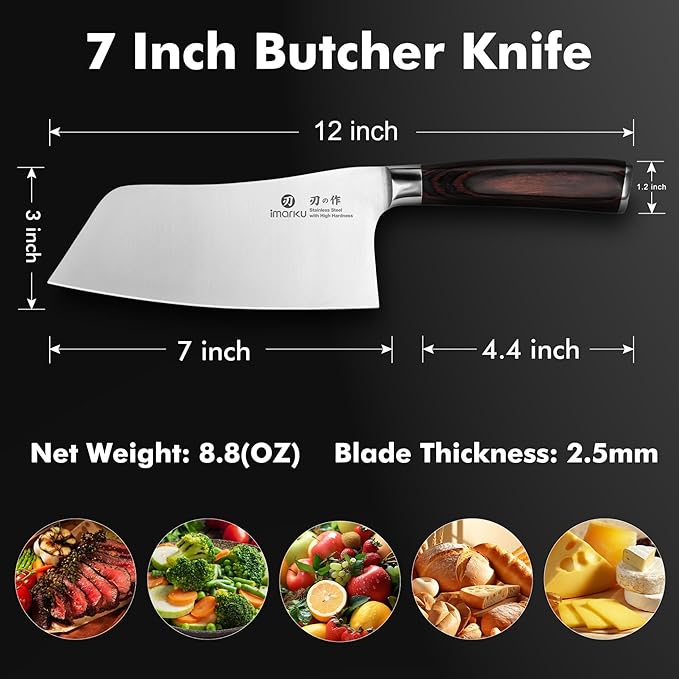 imarku 7 Inch Meat Cleaver Knife,Japanese SUS440A High Carbon Stainless Steel Butcher Knife with Ergonomic Handle,Ultra Sharp Vegetable Kitchen Knife for Home,Fathers Day