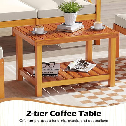Tangkula 5 Pieces Acacia Wood Patio Chaise Lounge Chair Set with Ottomans and Cushions, Outdoor Patio Chairs Set with 2-Tier Coffee Table, Outdoor Conversation Set for Garden, Backyard and Poolside