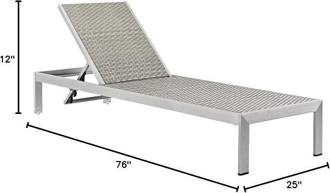 Modway Shore Aluminum Rattan Outdoor Patio Poolside Chaise Lounge Chair in Silver Gray