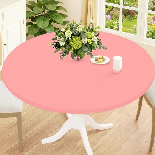 Smiry Round Spandex Tablecloth, Waterpoof Stretch Picnic Table Cover for 36"-44" Tables, Elastic Fitted Washable Tablecloths Dining, Indoor and Outdoor, Coral Red