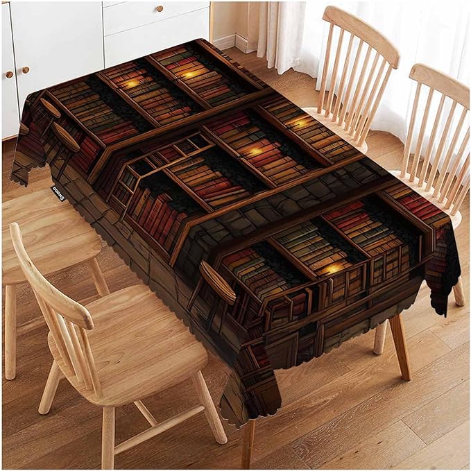 Swono Old Bookshelf Tablecloths Mysterious Library Bookshelf Kitchen Dinning Tabletop Decoration, Polyester Talking Table Cover for Indoor Outdoor 50x72 Inch Tablecloth