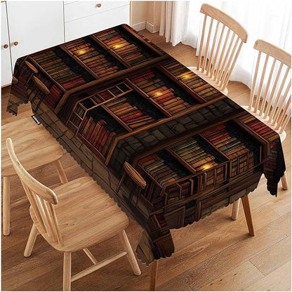 Swono Old Bookshelf Tablecloths Mysterious Library Bookshelf Kitchen Dinning Tabletop Decoration, Polyester Talking Table Cover for Indoor Outdoor 50x72 Inch Tablecloth