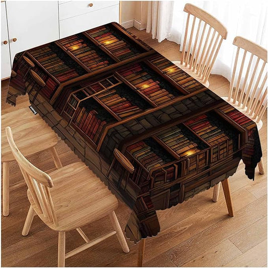 Swono Old Bookshelf Tablecloths Mysterious Library Bookshelf Kitchen Dinning Tabletop Decoration, Polyester Talking Table Cover for Indoor Outdoor 50x72 Inch Tablecloth