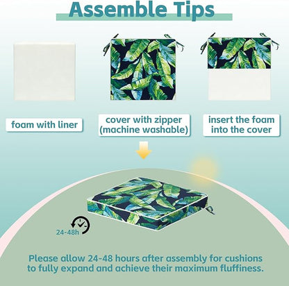 COZYVIDA Outdoor Chair Cushions Set of 4, 20"x20" Square Seat Pads with Tie Straps and YKK Zippers, 30D High-Density Foam, Water-Resistant Fabric,UV-Resistant 1000+ Hrs