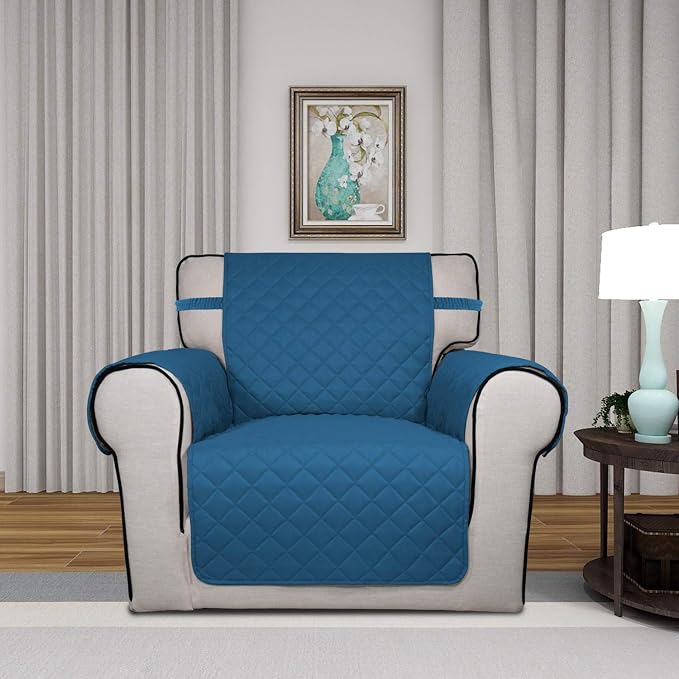 PureFit Reversible Quilted Sofa Cover, Water Resistant Slipcover Furniture Protector, Washable Couch Cover with Non Slip Foam and Elastic Straps for Kids, Pets (Small, Peacock Blue/Beige) | Peacock Blue/Beige, Water Resistant Couch Protector, Washable ...