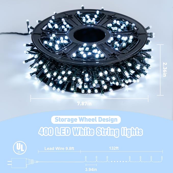 JMEXSUSS 400 LED White Christmas Lights Outdoor with 8 Modes | 132ft Christmas Tree Lights with Remote, Indoor String Lights Plug in for House Party Holiday Xmas Bush Decor