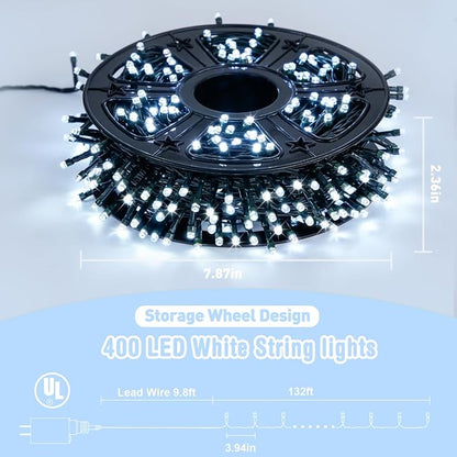 JMEXSUSS 400 LED White Christmas Lights Outdoor with 8 Modes | 132ft Christmas Tree Lights with Remote, Indoor String Lights Plug in for House Party Holiday Xmas Bush Decor