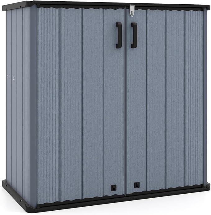 Tangkula 23.5 Cu.ft Outdoor Storage Shed, All-Weather Resin Patio Storage Box with Floor & Lockable Door, Waterproof Deck Box for Garden Tools, Pool Accessories