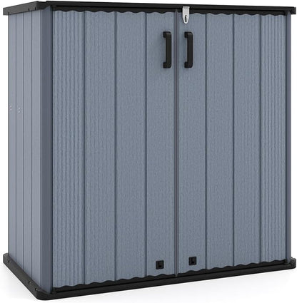 Tangkula 23.5 Cu.ft Outdoor Storage Shed, All-Weather Resin Patio Storage Box with Floor & Lockable Door, Waterproof Deck Box for Garden Tools, Pool Accessories