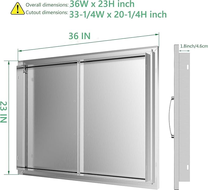 Outdoor Kitchen Door 36W X 23H, Stainless Steel Double BBQ Access Door for BBQ Island or Grilling Station