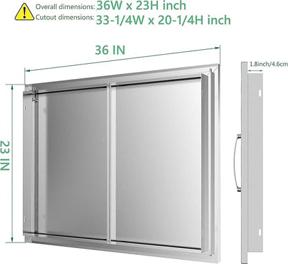 Outdoor Kitchen Door 36W X 23H, Stainless Steel Double BBQ Access Door for BBQ Island or Grilling Station