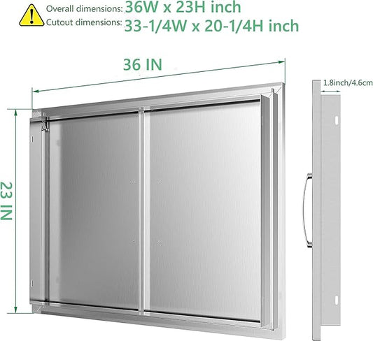 Outdoor Kitchen Door 36W X 23H, Stainless Steel Double BBQ Access Door for BBQ Island or Grilling Station