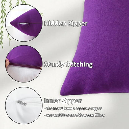 Outdoor Throw Pillows with Inserts, Waterproof Pillows for Outdoor Seating, Square Decorative Garden Cushion for Patio Furniture, Bed, Couch, Sofa(Purple, 16" x 16" (Pack of 2))
