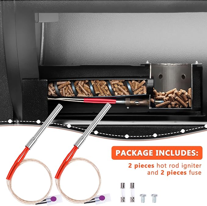 2 Pack Replacement Hot Rod Ignitor Kit for Traeger and Camp Chef Wood Pellet Grills, Upgraded Pellet Grill Igniter/Hot Rod Replacement - Durable Hot Rod Ignitor Comes with 2 Pcs Fuses, 200W 120V