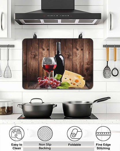 Stove Top Covers for Electric Stove 31x24 Inches, Red Wine Grapes HeatResistant Glass Cooktop Protector, Vintage Brown Wood Farmhouse Ceramic Stovetop Countertop Covers Mat, Oven Cover Kitchen Decor