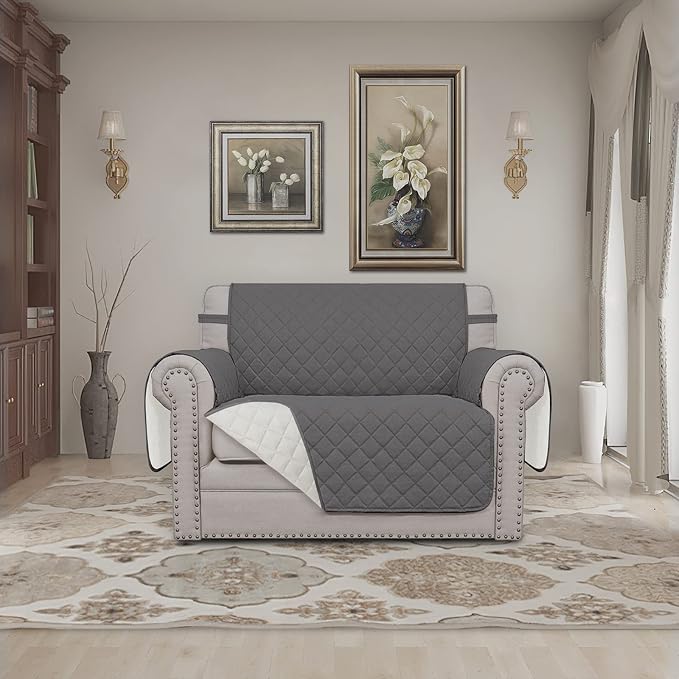 Easy-Going Reversible Couch Cover, Oversized Chair, Gray/Ivory | Machine Washable Slipcover For Dogs, Water Resistant Furniture Mat For Living Room, Non-Slip Sofa Cover, Pet Friendly