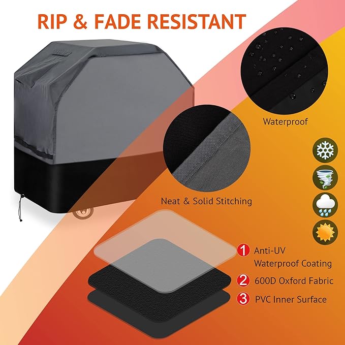 Heavy Duty Grill Cover 61 Inch, 600D Oxford Water Resistant UV & Fade Resistant BBQ Cover for Weber Char-Broil Dyna Glo Nexgrill Charcoal Gas Grill (61”W x 26”D x 45”H, Gray/Black)