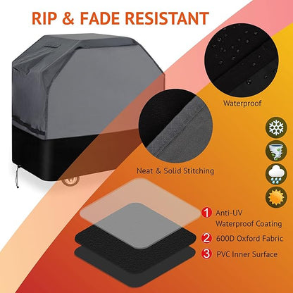 Heavy Duty Grill Cover 61 Inch, 600D Oxford Water Resistant UV & Fade Resistant BBQ Cover for Weber Char-Broil Dyna Glo Nexgrill Charcoal Gas Grill (61”W x 26”D x 45”H, Gray/Black)
