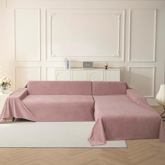 MYSKY HOME Pink Sofa Cover, Couch Covers for Pet, Oversized Couch Covers for 3 Cushion Couch, Thick Durable Sofa Covers for Furniture, Couch Cover,Non Slip Soft Protector, 91" x 150"