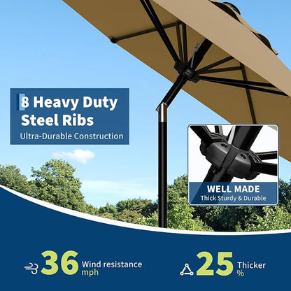 GarveeLife 10FT Umbrella Outdoor Patio, Pool Umbrella with Push Button Tilt and Crank, 8 Sturdy Ribs Waterproof UV Protection for Garden, Table, Backyard, Market | Table Umbrella Waterproof UV Protection for Garden, Pool, Deck, Backyard, Market ((Khaki)
