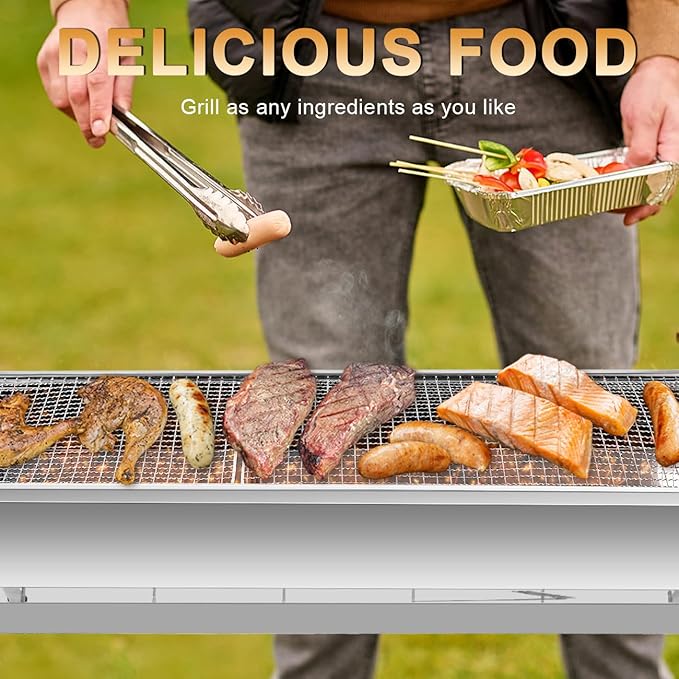 paxlwaaoon Charcoal Grill with Storage Rack Foldable, Large Stainless Steel kabob Grill for Outdoor Cooking Picnic Camping Commercial Use, 27.55" x 28.34" x 12.5"