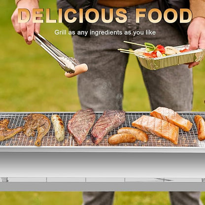 paxlwaaoon Charcoal Grill with Storage Rack Foldable, Large Stainless Steel kabob Grill for Outdoor Cooking Picnic Camping Commercial Use, 27.55" x 28.34" x 12.5"