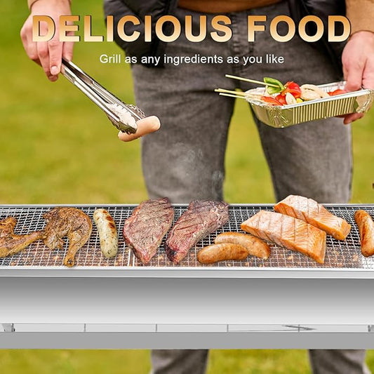 paxlwaaoon Charcoal Grill with Storage Rack Foldable, Large Stainless Steel kabob Grill for Outdoor Cooking Picnic Camping Commercial Use, 27.55" x 28.34" x 12.5"