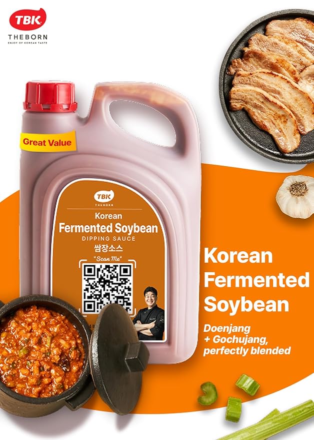 TBK THEBORN Korean BBQ Ssamjang, Fermented Soybean Dipping Sauce 2.9kg | Savory fermented dipping sauce with rich umami flavor for Korean BBQ, lettuce wraps, grilled meat and vegetables