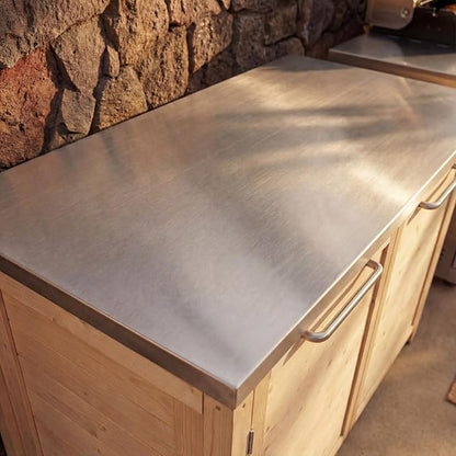 MOUMON Patio Kitchen Storage Cabinet with Stainless Steel Countertop, Solid Cedar Patio Prep Table for Grilling, Outdoor Cooking Station, Oak 51.2”W x 23.6”D x 37.4”H