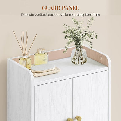 HEXCELEN Small Storage Cabinet, Modern Minimalism, White | Bathroom Storage Cabinet, 4 Doors, Floor Bathroom Organizer Freestanding, For Small Spaces, Living Room, Kitchen, Entryway