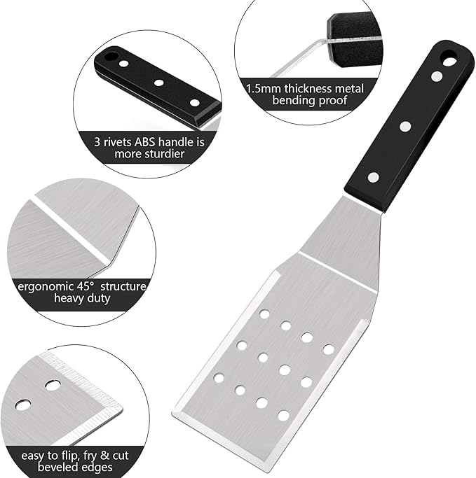 HaSteeL Metal Spatulas, Stainless Steel Griddle Spatula Tools with Riveted Handle, Heavy Duty Burger Turner for Teppanyaki BBQ Flat Top Hibachi Cast Iron Grilling Cooking, Dishwasher Safe - (2Packs)
