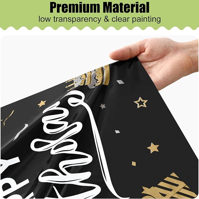 Smiry Disposable Table Cloth - 6 Pack, 54 x 108 Inch Waterproof Rectangle Tablecloths for Parties, Decorative Plastic Table Cover, Leakproof & Sturdy, Black & White