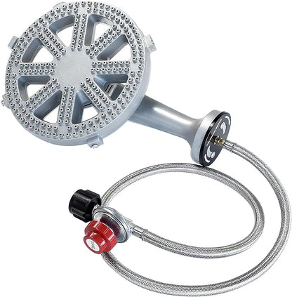 Veralune High-Pressure Cast-Iron Propane Burner Head Round Burner Head with 20 PSIG Adjustable Regulator, Hose & Brass Fittings for Turkey Fryer Burners, Outdoor Cooking, Camping