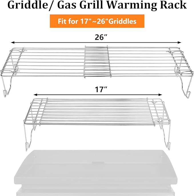 Utheer Warming Rack for Blackstone 17 & 22" Griddle, Adjustable Griddle Accessories Cooling Warming Rack for Blackstone Weber Camp Chef Pit BOSS Cuisinart More Tabletop Flat top 17-26 Inch Gas Grills