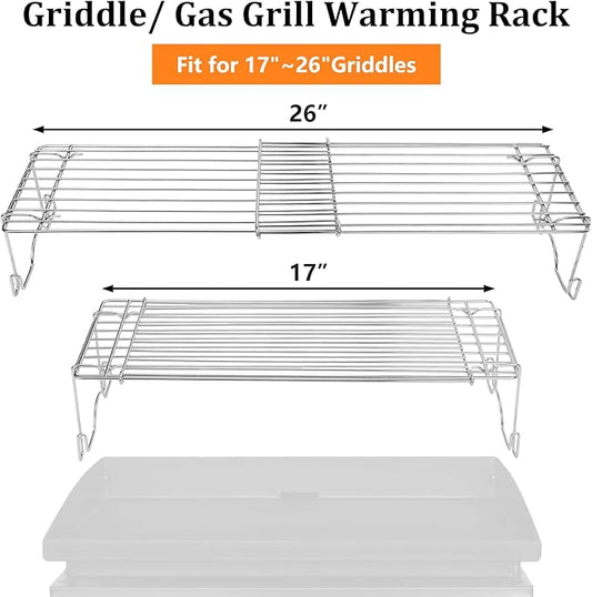 Utheer Warming Rack for Blackstone 17 & 22" Griddle, Adjustable Griddle Accessories Cooling Warming Rack for Blackstone Weber Camp Chef Pit BOSS Cuisinart More Tabletop Flat top 17-26 Inch Gas Grills